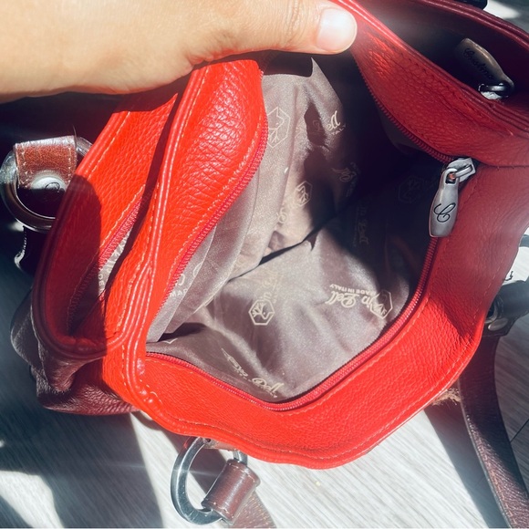 CHRISTINA ORANGE BROWN PEBBLED LEATHER SHOULDER BAG MADE IN ITALY SNAP CLOSURE - Picture 14 of 15